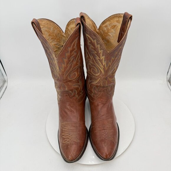 Justin Elmer Men Size 10.5 EEE Brown Embroidered Round Toe Cowboy Western Boot - Picture 3 of 13